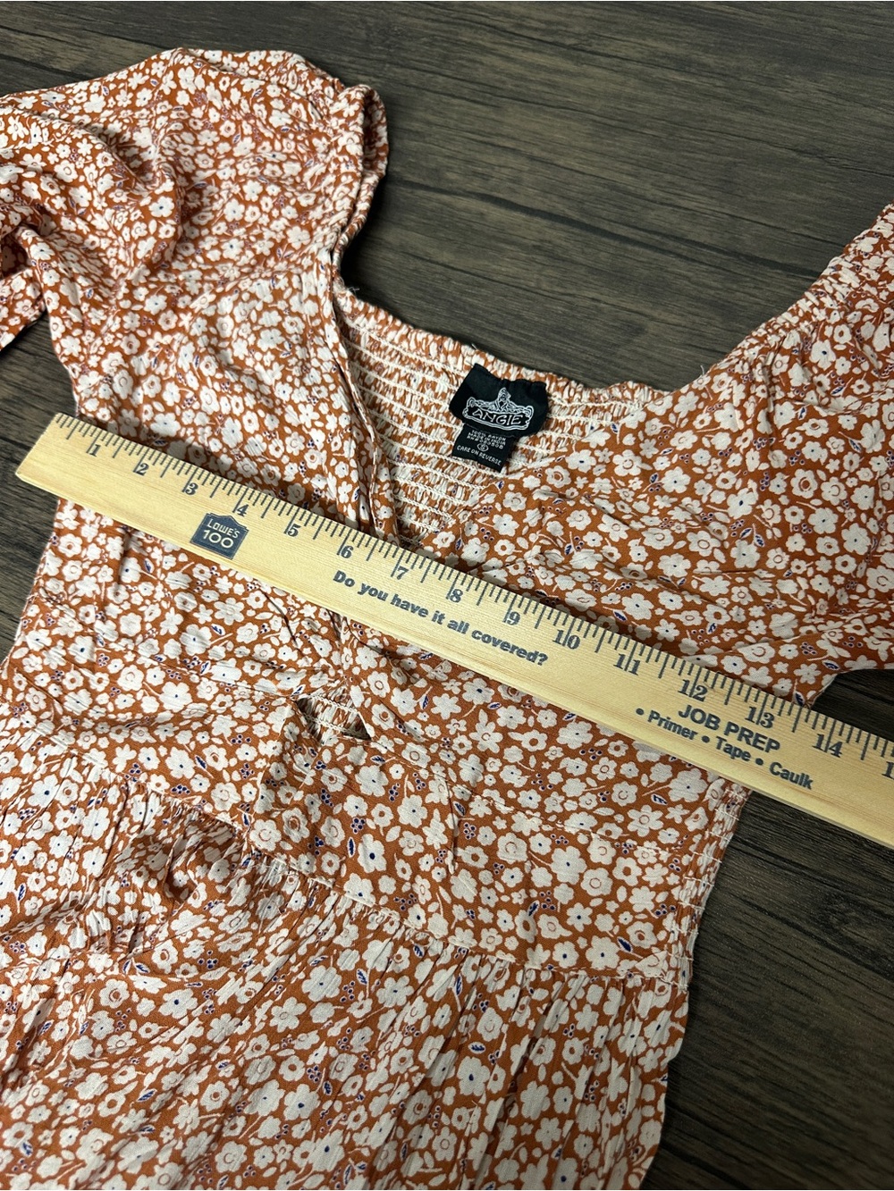 NWT Angie Womens Burnt Orange Floral Smocked Boho Mini Dress Small - Picture 7 of 8